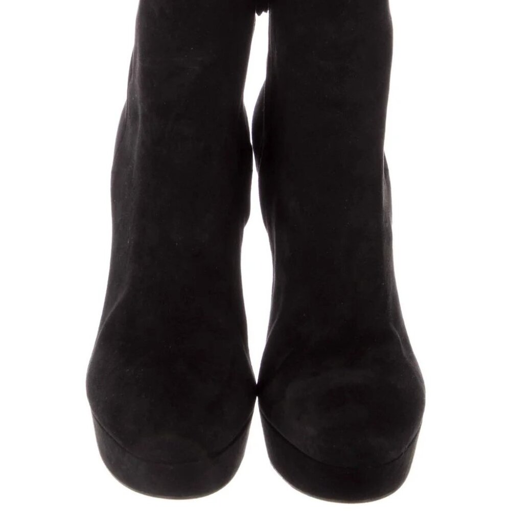 Prada Black Suede Ankle Boots Platform Heel Size 38 / US 8 - Picture 7 of 9